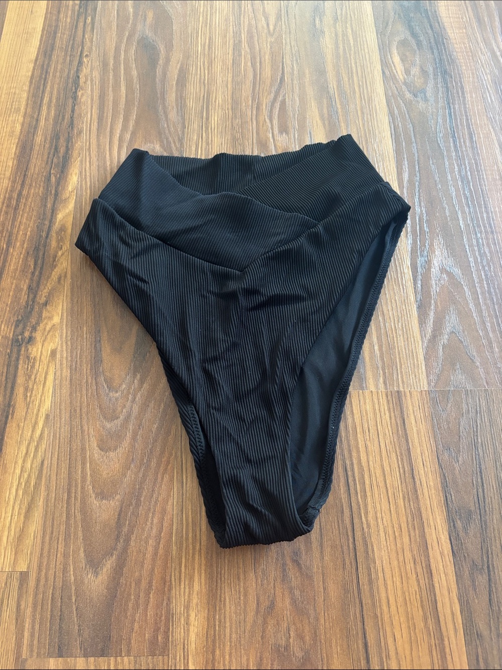 aerie Black Ribbed High-Cut Cheeky Bikini Bottom